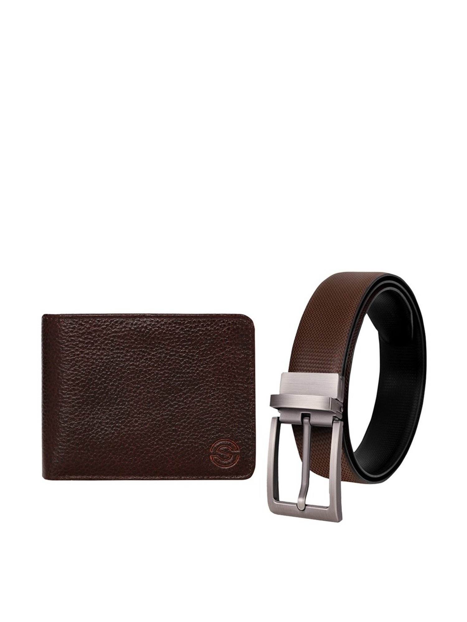 SCHARF Dark Brown Leather Reversible Belt With Wallet for Men