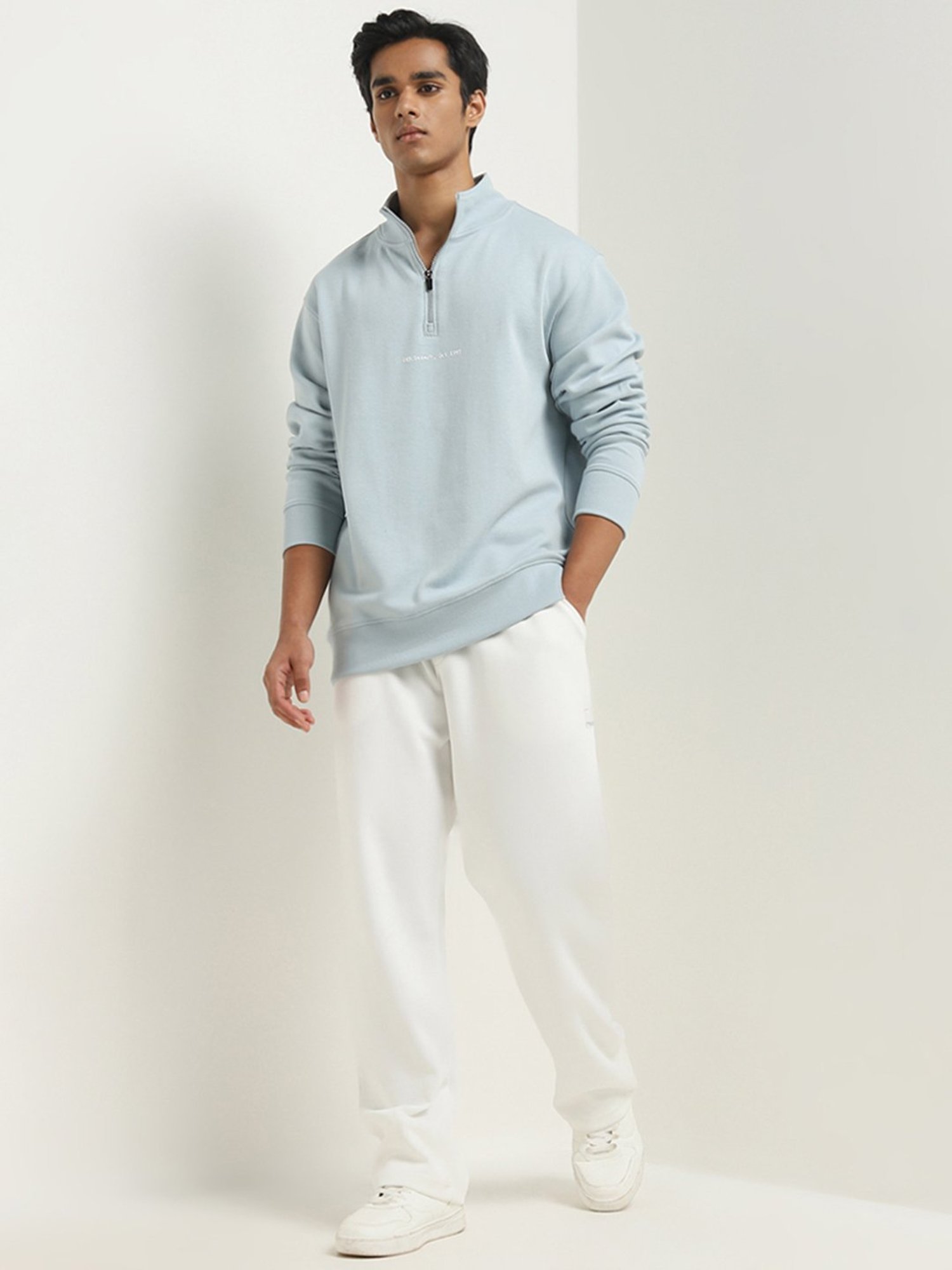 Studiofit by Westside Light Blue Relaxed-Fit Cotton Blend Sweatshirt
