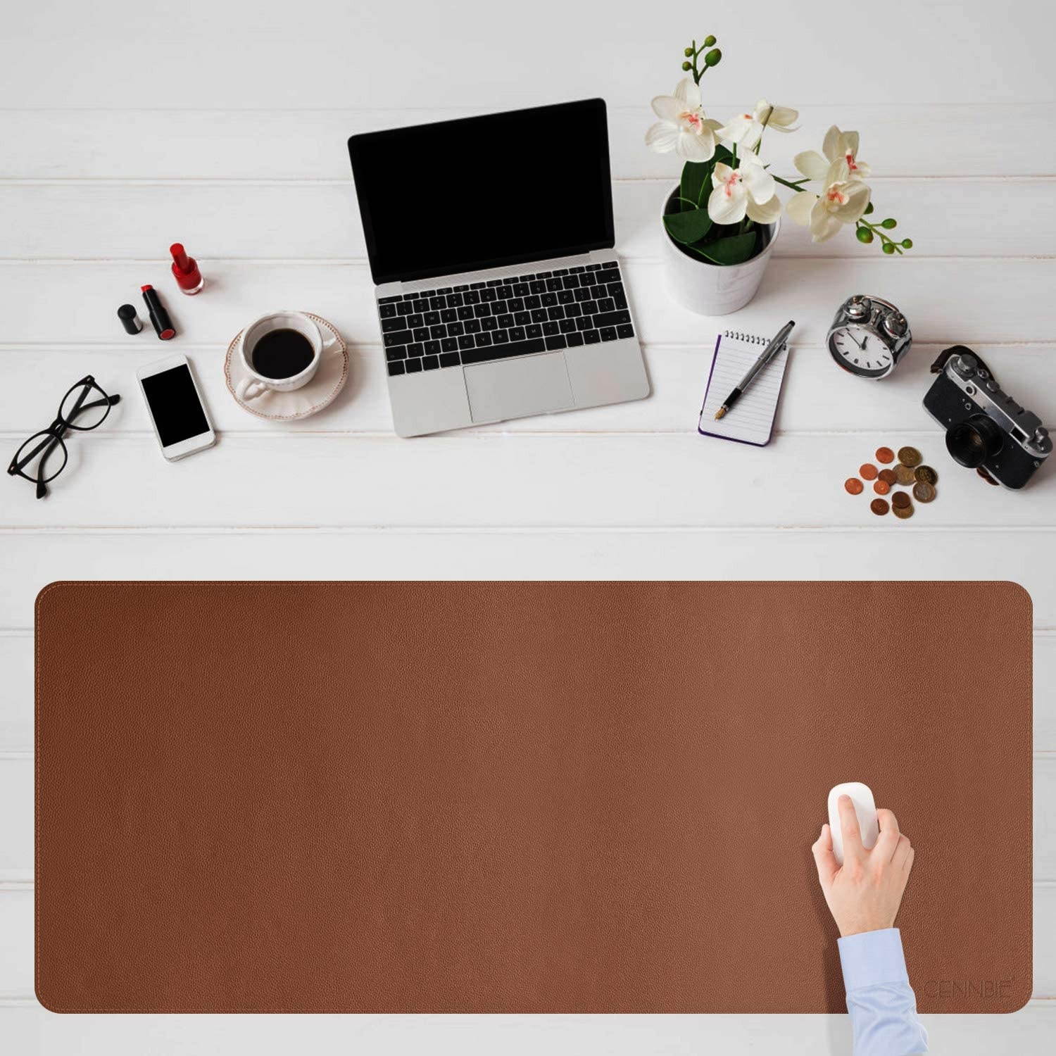 Leather Desk Pad Protector Super Large 51.18"x23.62" Desk Blotter Pad - Waterproof Writing Desk Accessories - Extended Non-Slip Rectangular, Laptop Keyboard Mouse Pad