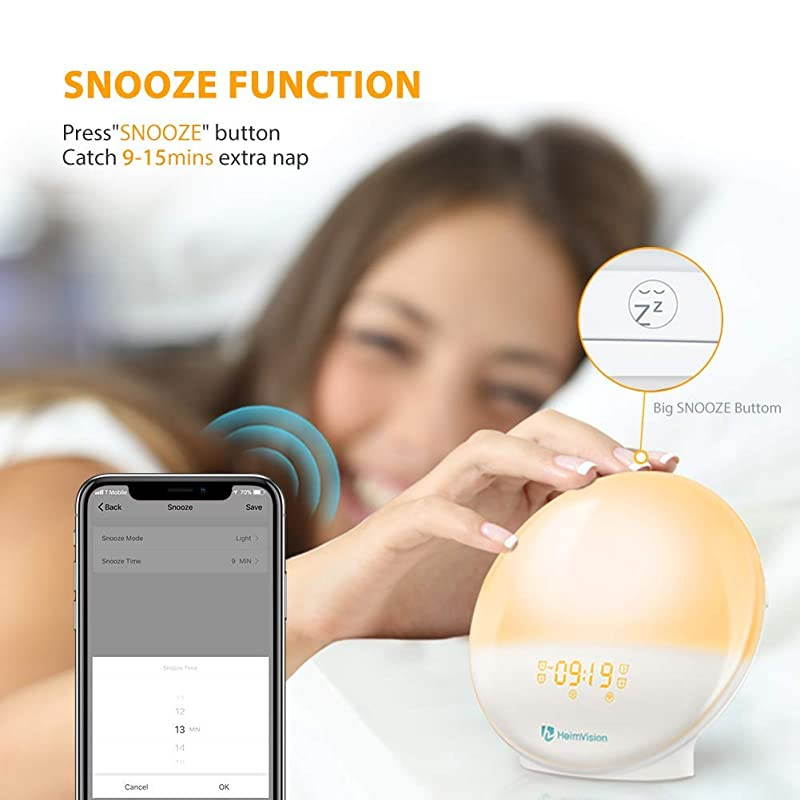 Sunrise Alarm Clock Smart Wake up Light Sleep Aid Digital Alarm Clock with Sunset Simulation and FM Radio 4 Alarms 7 Alarm SoundsSnooze20 Brightness