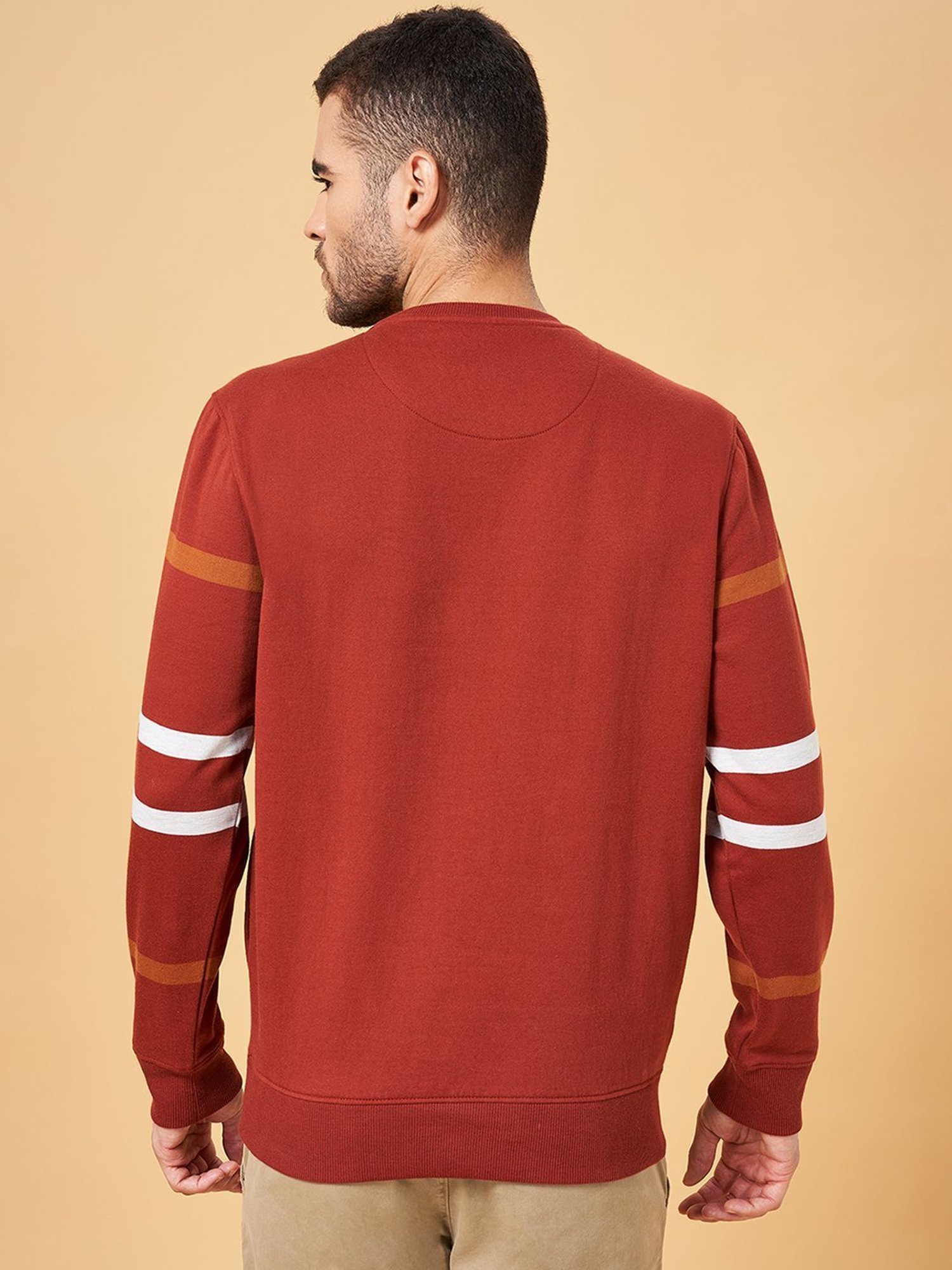 Urban Ranger by Pantaloons Mid Rust Regular Fit Striped Sweatshirt