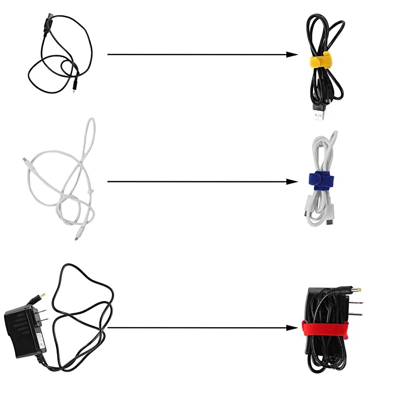 Cord Cable Management Ties - (30) 8" Reusable Self-Gripping Cord Straps - Organize Cables, Cords, and Wires - Cord Organizer for Desks and Offices (Multi-Color)