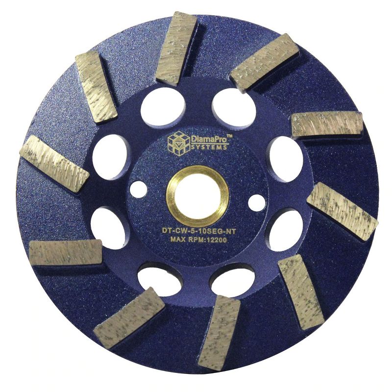 DiamaPro Systems Non Threaded 5 Inch 10 Segment Turbo Concrete Grinding Cup Wheel for Grinding, Leveling, & Removing Glue/Coating (2 Pack)