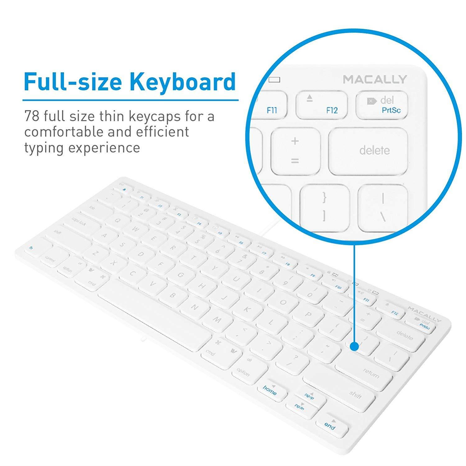 Macally Slim USB Wired Small Compact Mini Computer Keyboard for Apple Mac, iMac, MacBook Pro/Air, Mac Mini, Windows PC Desktops, Laptop (SLIMKEYC)