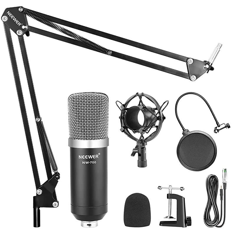 NW700 Professional Studio Broadcasting Recording Condenser Microphone amp NW35 Adjustable Recording Microphone Suspension Scissor Arm Stand with Shock Mount and Mounting Clamp Kit