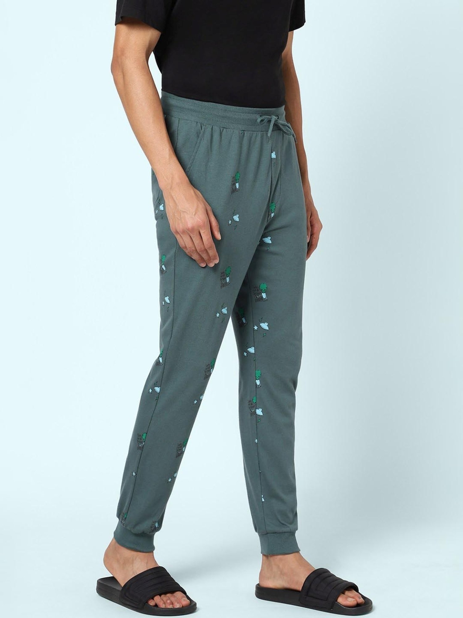 Ajile by Pantaloons Dark Grey Cotton Slim Fit Printed Nightwear Joggers