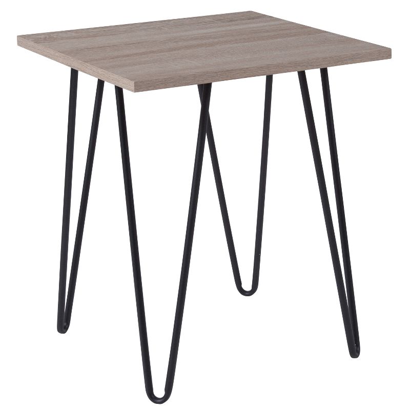 Emma and Oliver Driftwood Wood Grain Finish End Table with Black Metal Legs