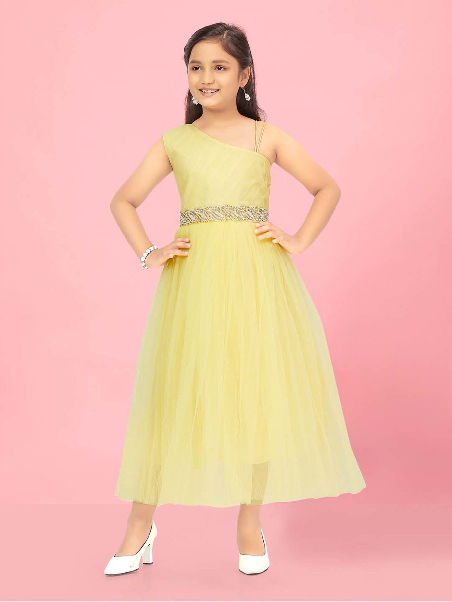 Aarika Kids Lemon Yellow Flared Fit Gown