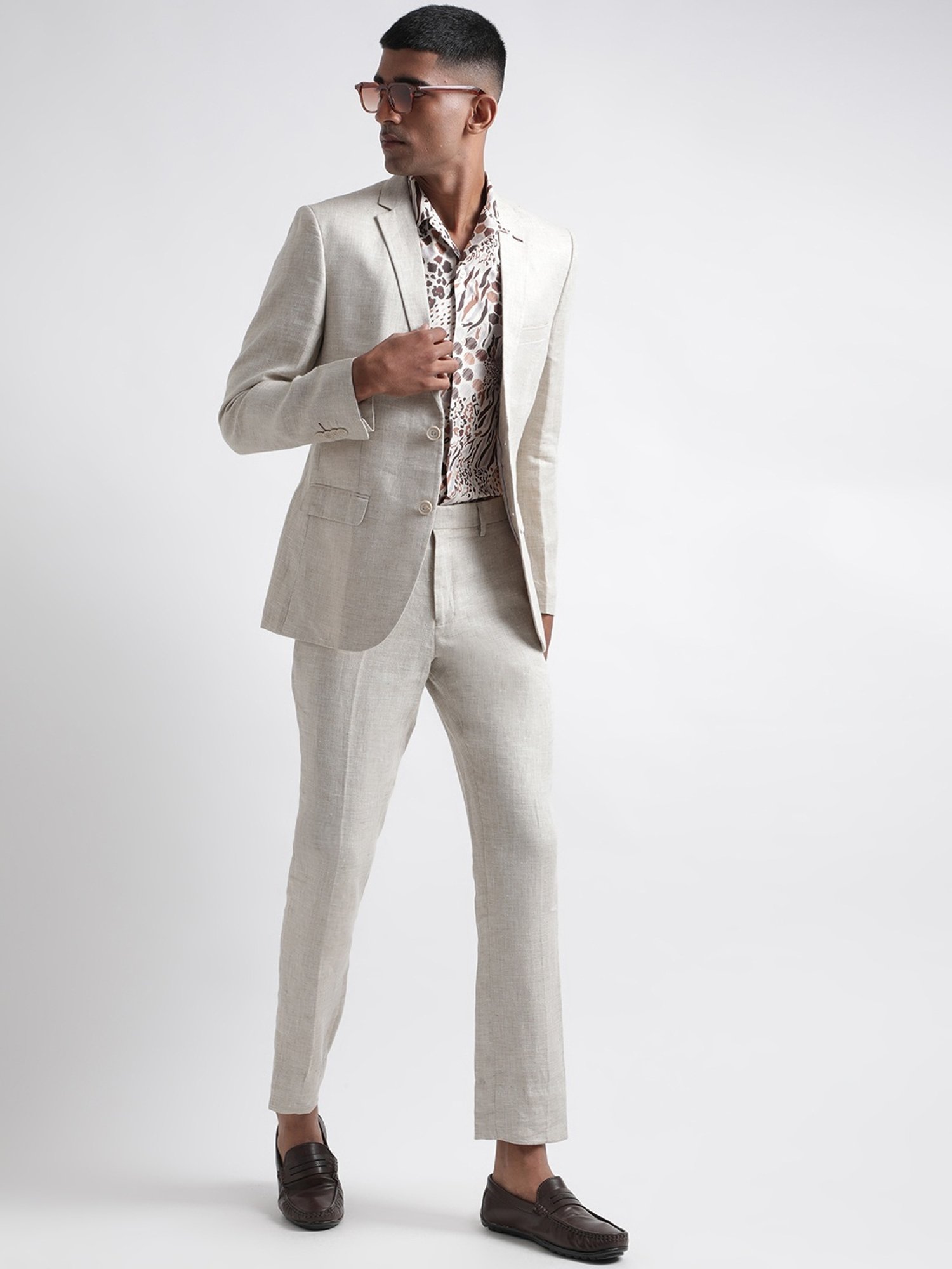 Iconic Men Self Design Regular Fit Linen Blazers