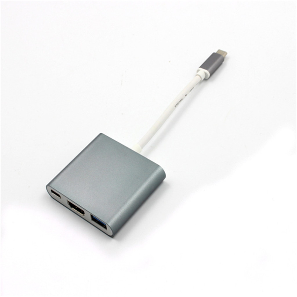 HDMI USB C To HDMI 3.1 Converter Adapter Type C To HDMI/USB 3.0/Type C Adapter Type-C Aluminum For Macbook-Silver