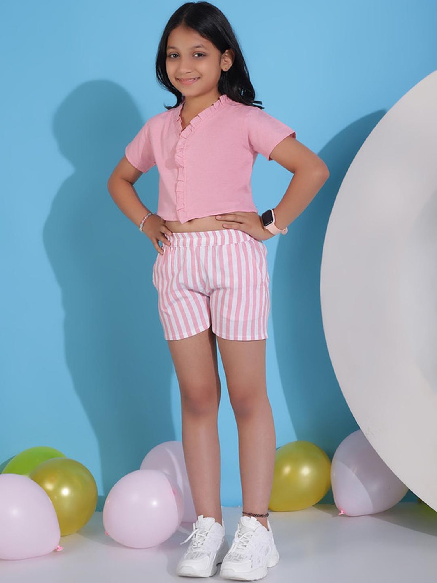 NEUDIS Kids Pink & White Striped Top with Shorts