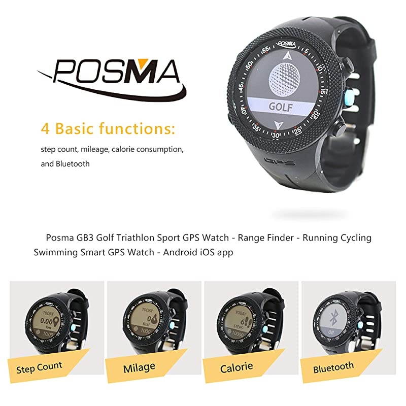 GB3 Golf Triathlon Sport GPS Watch - Range Finder - Running Cycling Swimming Smart GPS Watch - Android iOS app