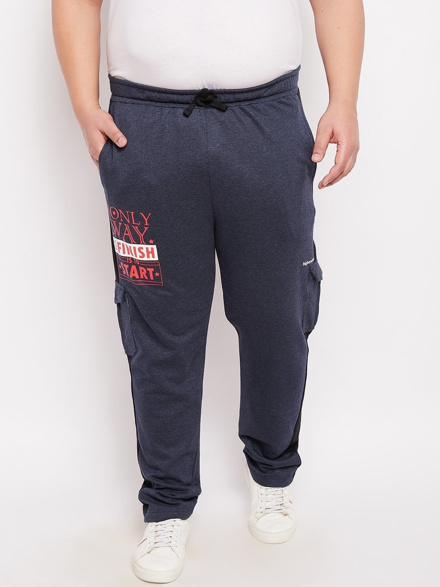 Bigbanana Navy Blue Cotton Regular Fit Printed Trackpants