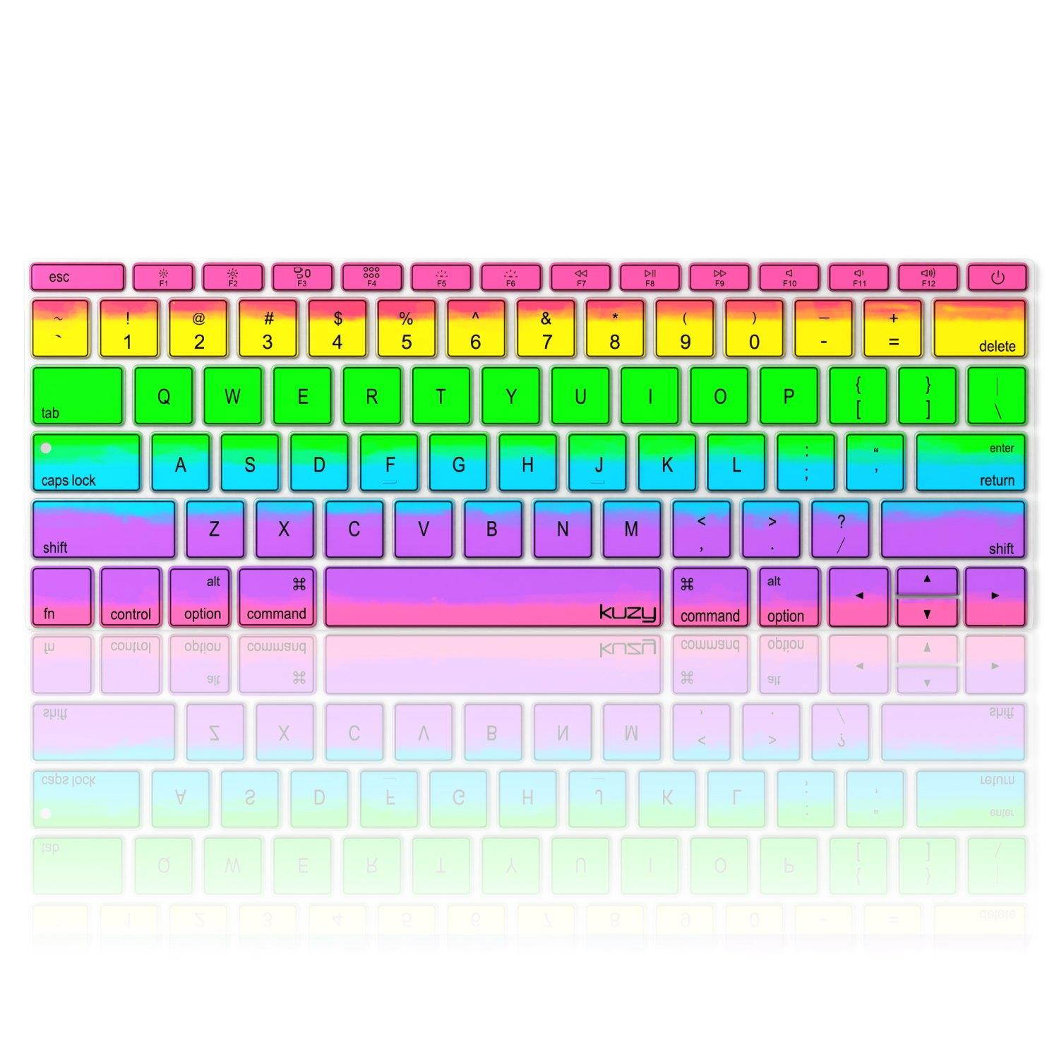 Kuzy RAINBOW Keyboard Cover for MacBook Pro 13 inch A1708 (No TouchBar) Release 2016 & MacBook 12" A1534 NEWEST Silicone Skin - Rainbow