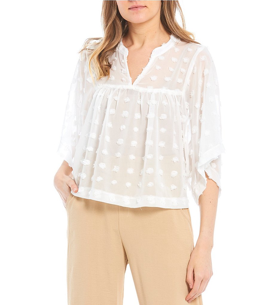 Evolutionary Short-Sleeve Large Clip-Dot Blouse Babydoll Top