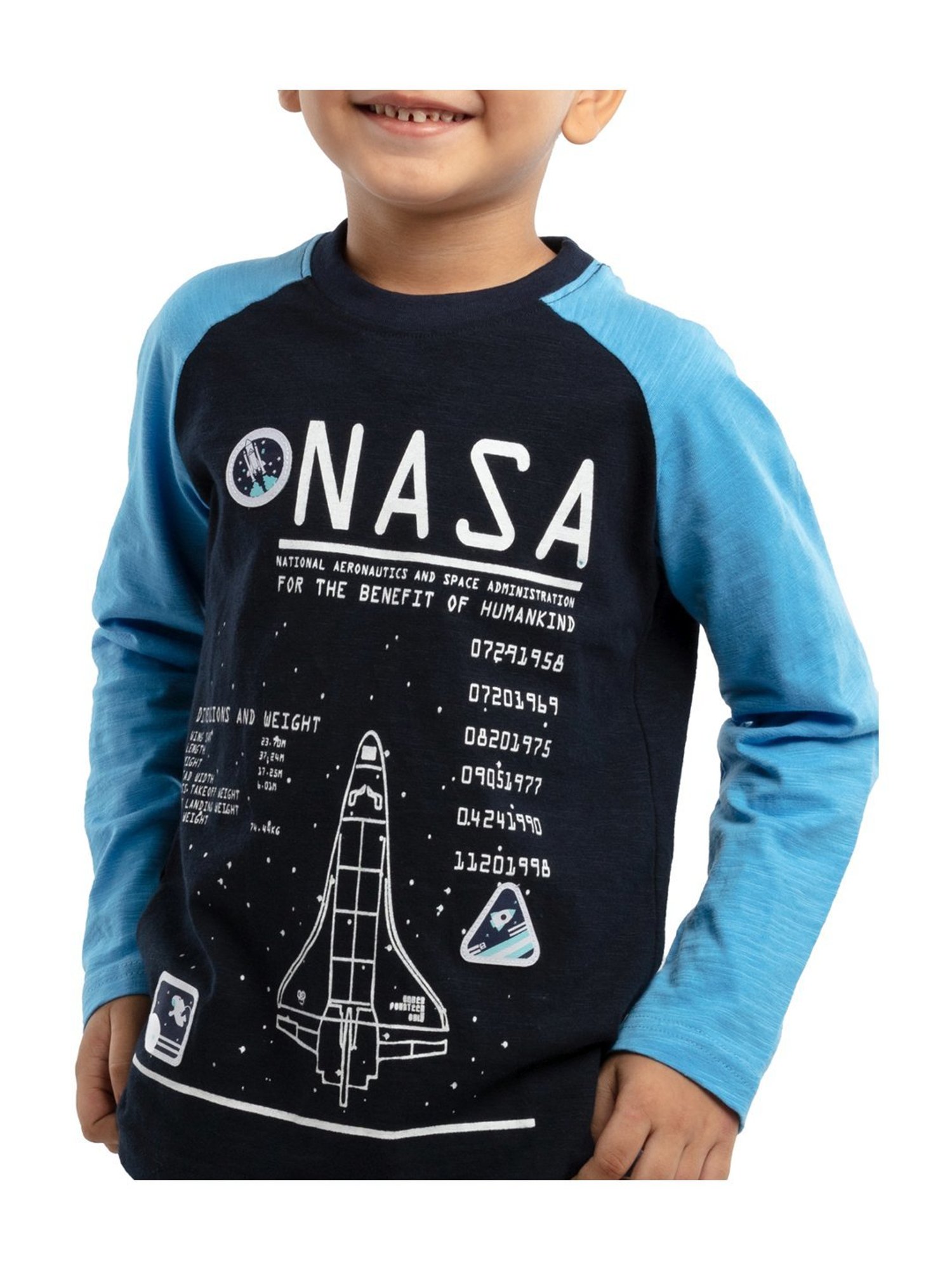 Under Fourteen Only Kids Navy Cotton Printed Full Sleeves T-Shirt