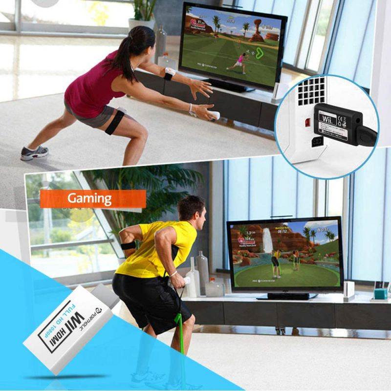 PORTHOLIC Wii to HDMI Converter 1080P with 5ft High Speed HDMI Cable Wii2 HDMI Adapter Output Video&Audio with 3.5mm Jack Audio, Support All Wii Display 720P, NTSC, Compatible with Full HD Devic