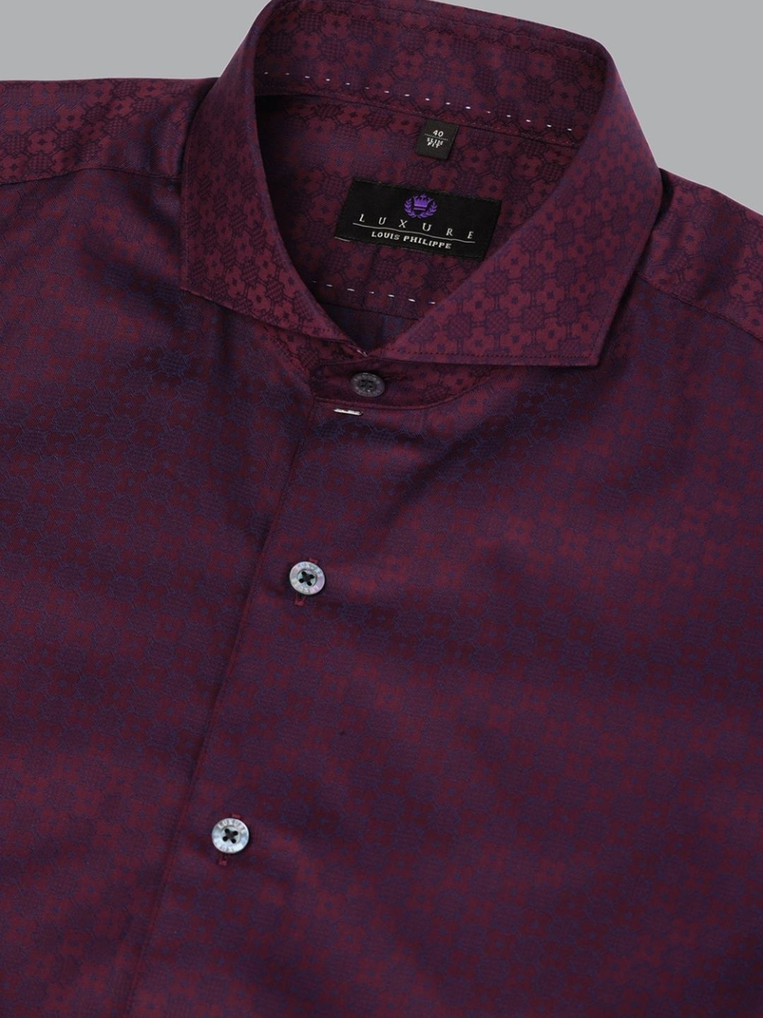 Luxure By Louis Philippe Purple Cotton Slim Fit Printed Shirt