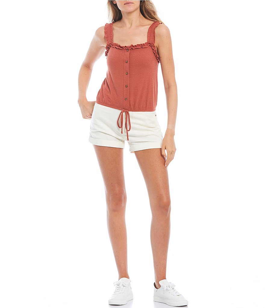 Moa Moa Ruffle Button Front Control Hem Tank Top
