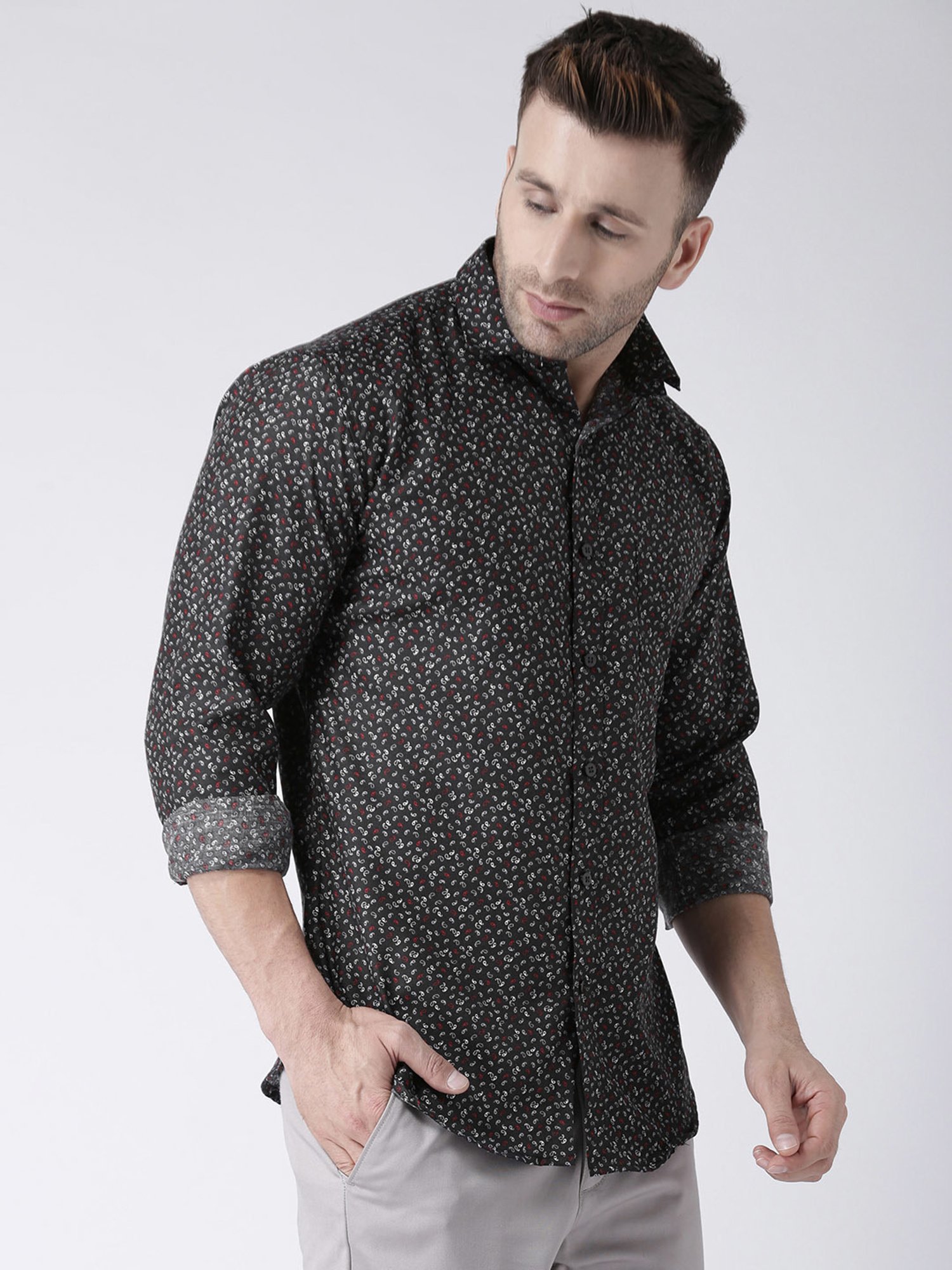 Hangup Plus Black Slim Fit Printed Shirt