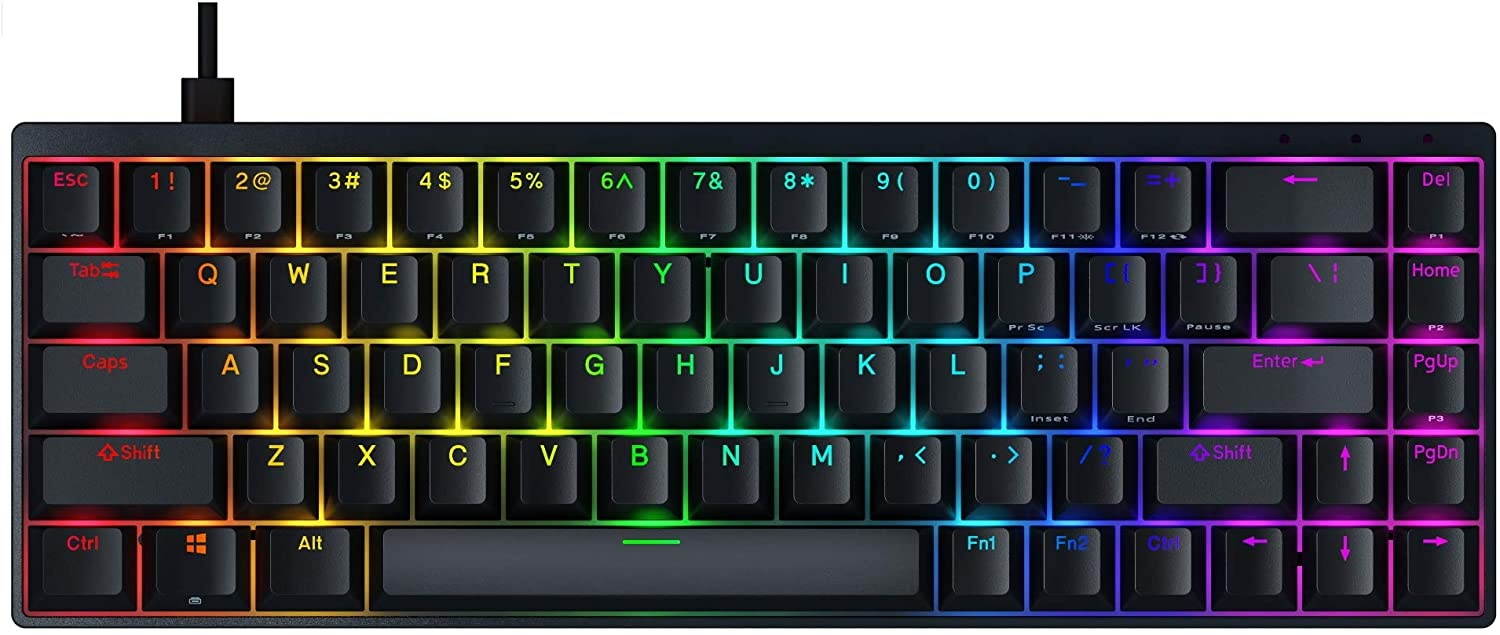 Durgod Hades 68 RGB Mechanical Gaming Keyboard - 65% Layout - Cherry Profile - NKRO - USB Type C - Aluminium Chassis (Cherry Red, Black PBT)