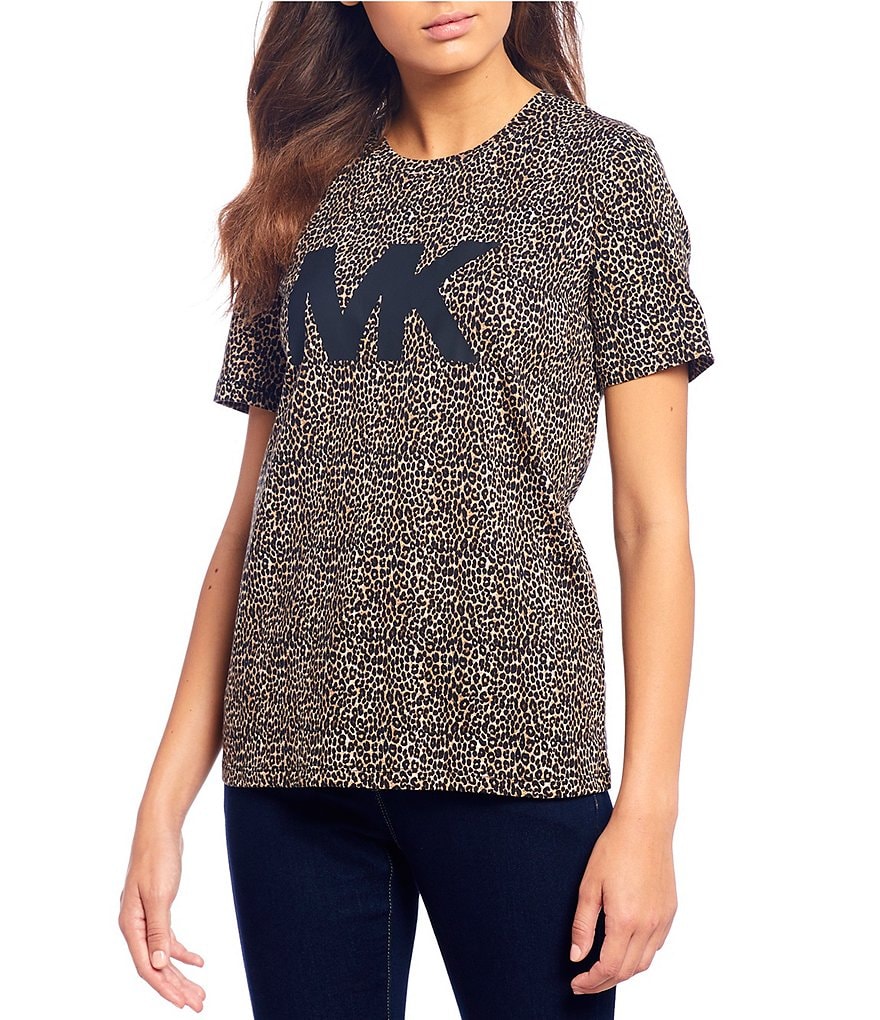 MICHAEL Michael Kors Cheetah Print Cotton Knit Jersey Logo Tee