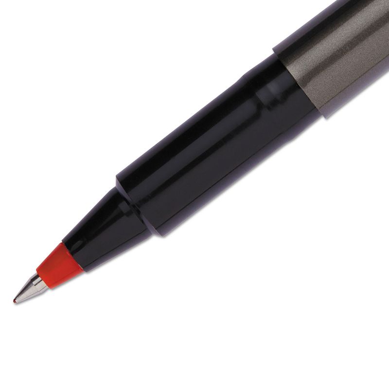 uni-ball Stick Roller Ball Pen Micro 0.5mm Red Ink Metallic Gray Barrel Stand 60026