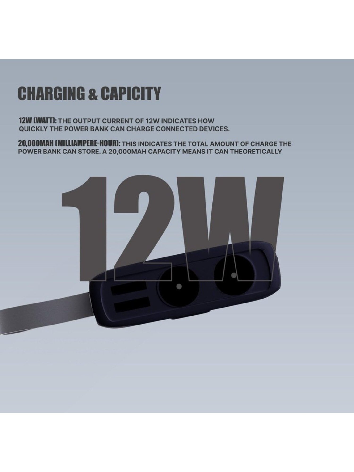 Onelife Power 02, 20000mAh 12W Lithium-Polymer Power Bank with Dual Input, Dual Output (Black)