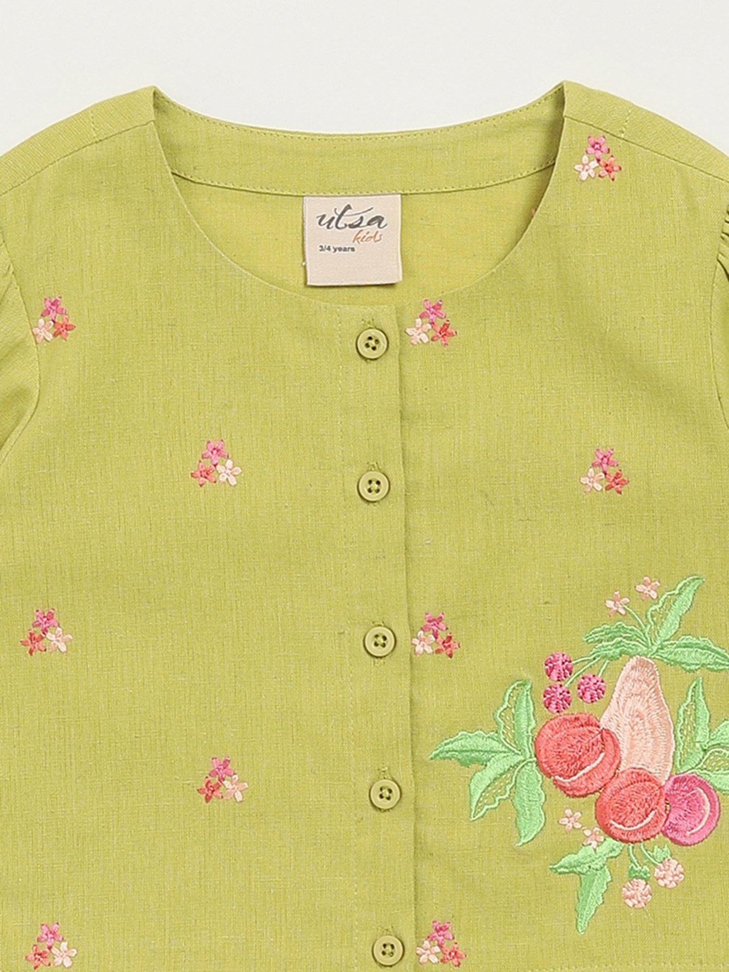 Utsa Kids by Westside Green Button-Up Floral Cotton Blend Top