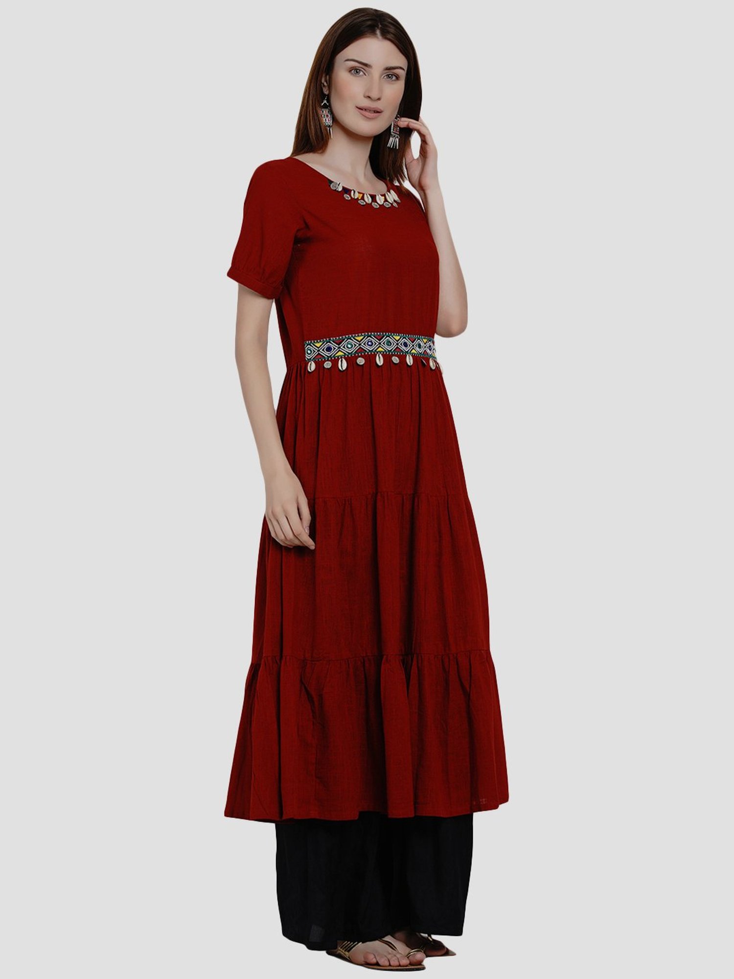 Fusion Beats Light Grey Embroidered A Line Kurta