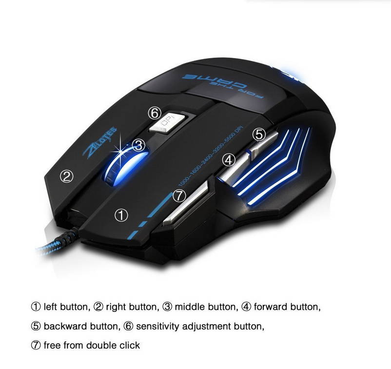 ZELOTES Super Big 5500 DPI Gaming Athletics Wired USB Game Mouse 7 Button With Colorful Breathing Lights Support Windows IOS Mac System