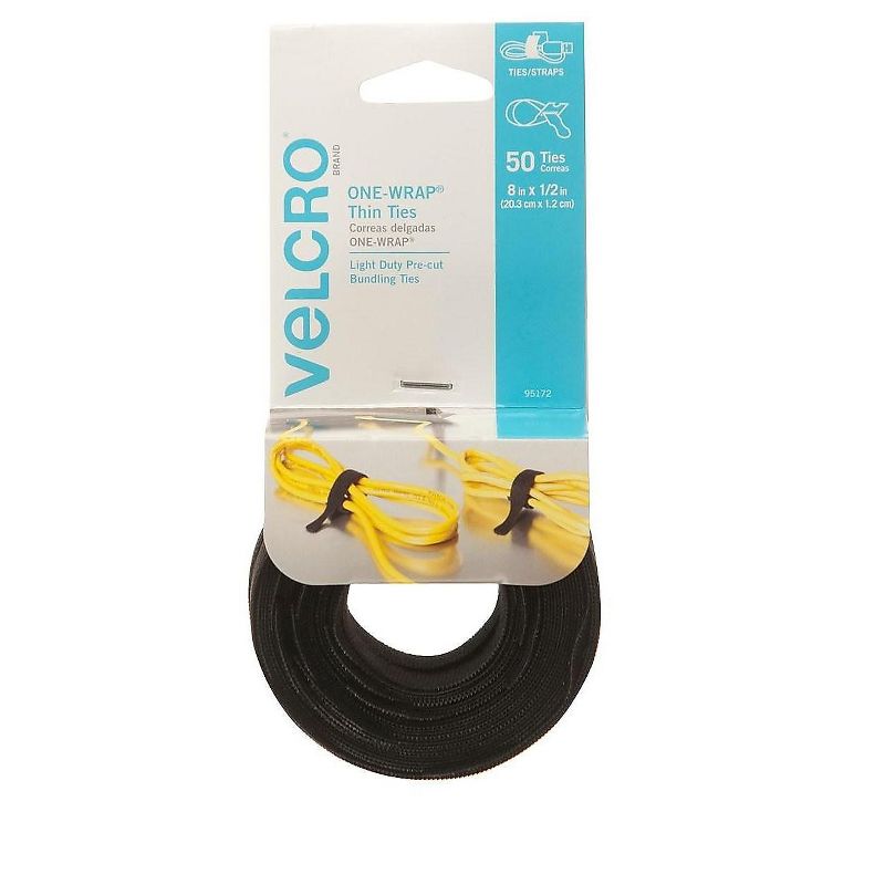 Velcro One-Wrap Reusable Ties 1/2" x 8" Black 50/Pack 95172