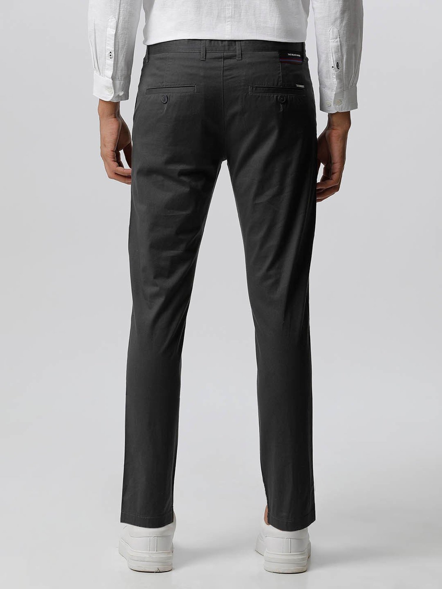 The Bear House Grey Cotton Tapered Fit Chinos