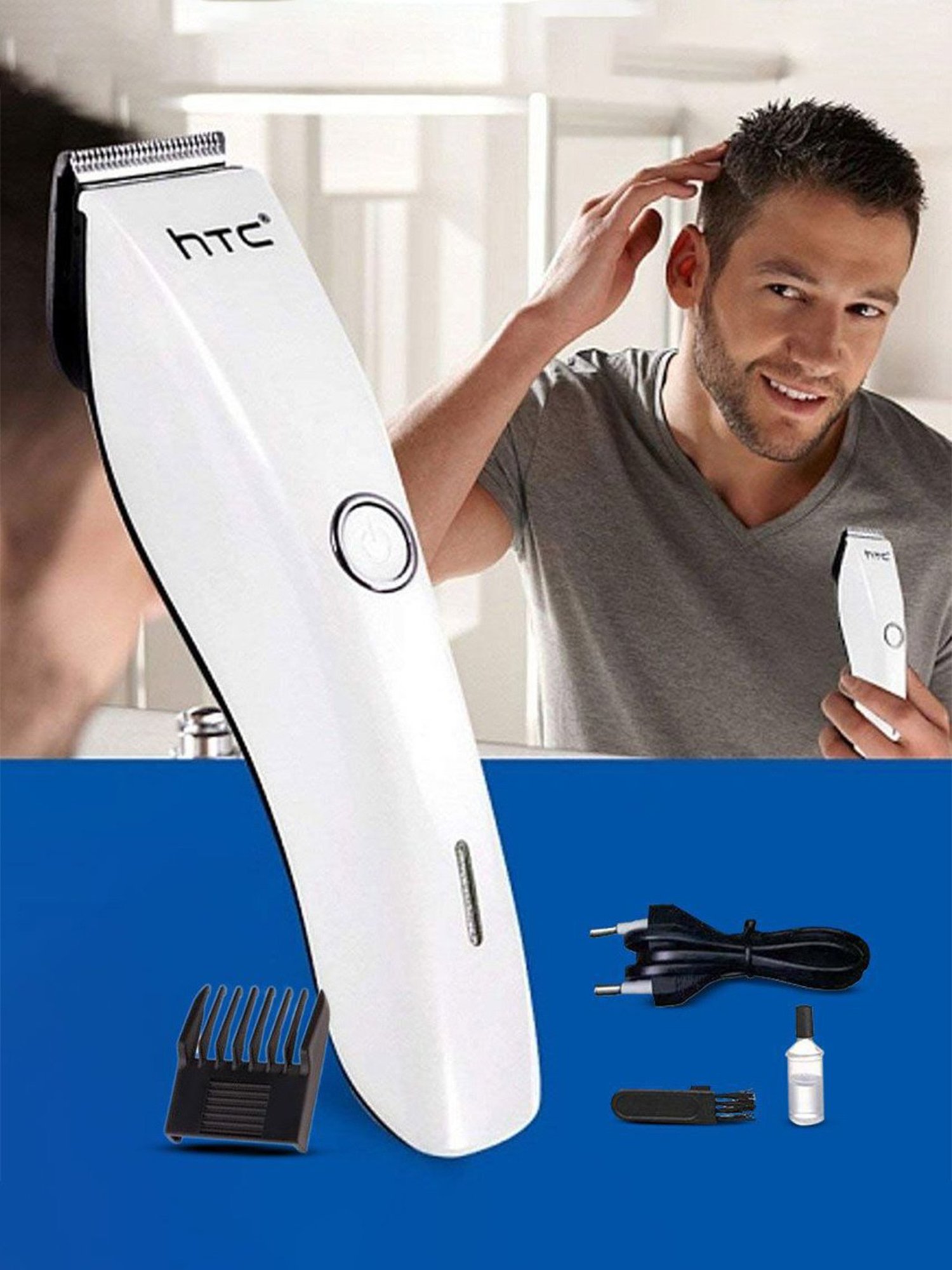 HTC AT-206 Rechargeable Hair Trimmer with 45 min Runtime, 1 Length Settings (White)
