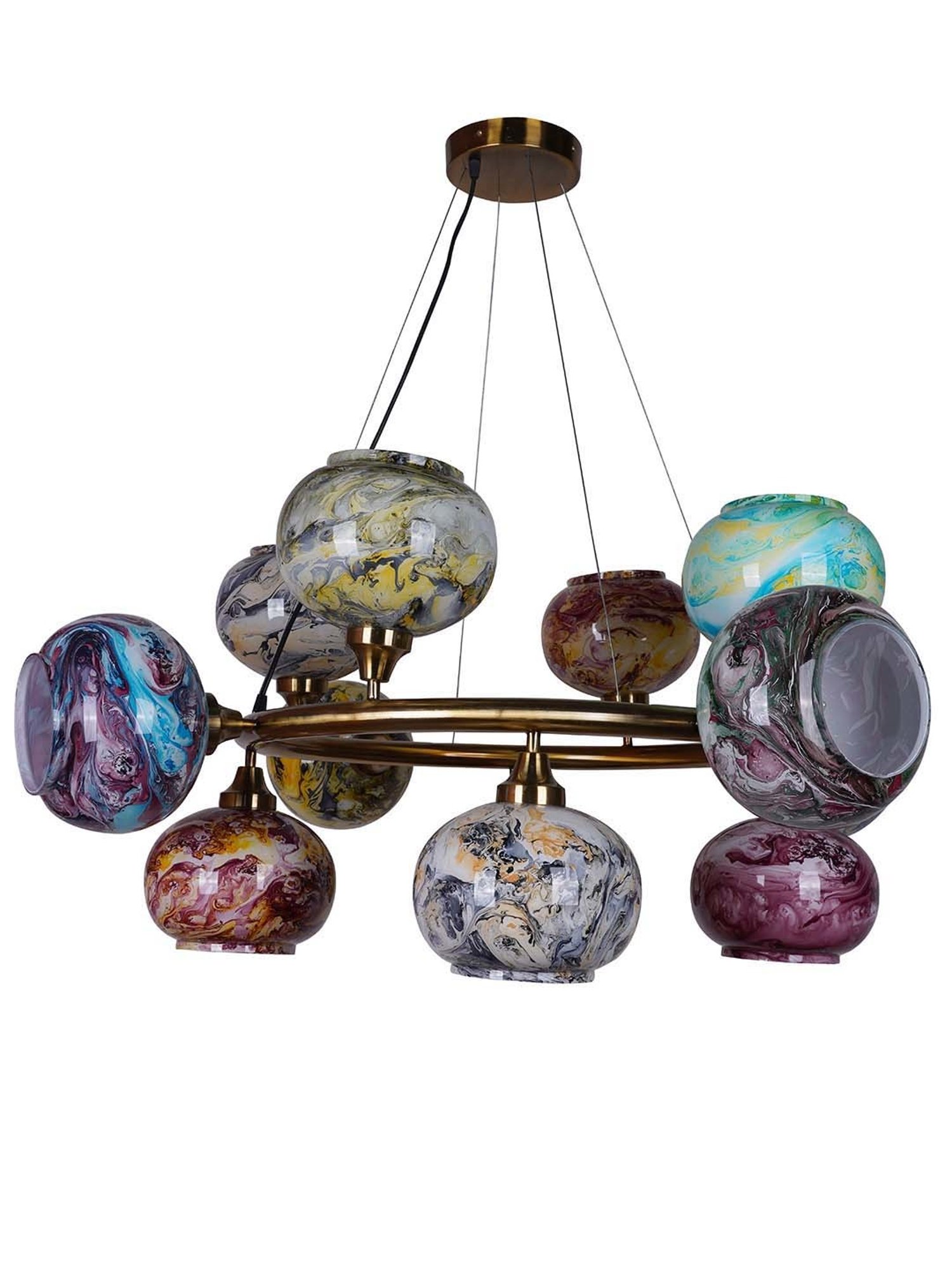 Fos Lighting Modern Circular Multicolor Steel 12-In-1 Chandelier With Glass Shades