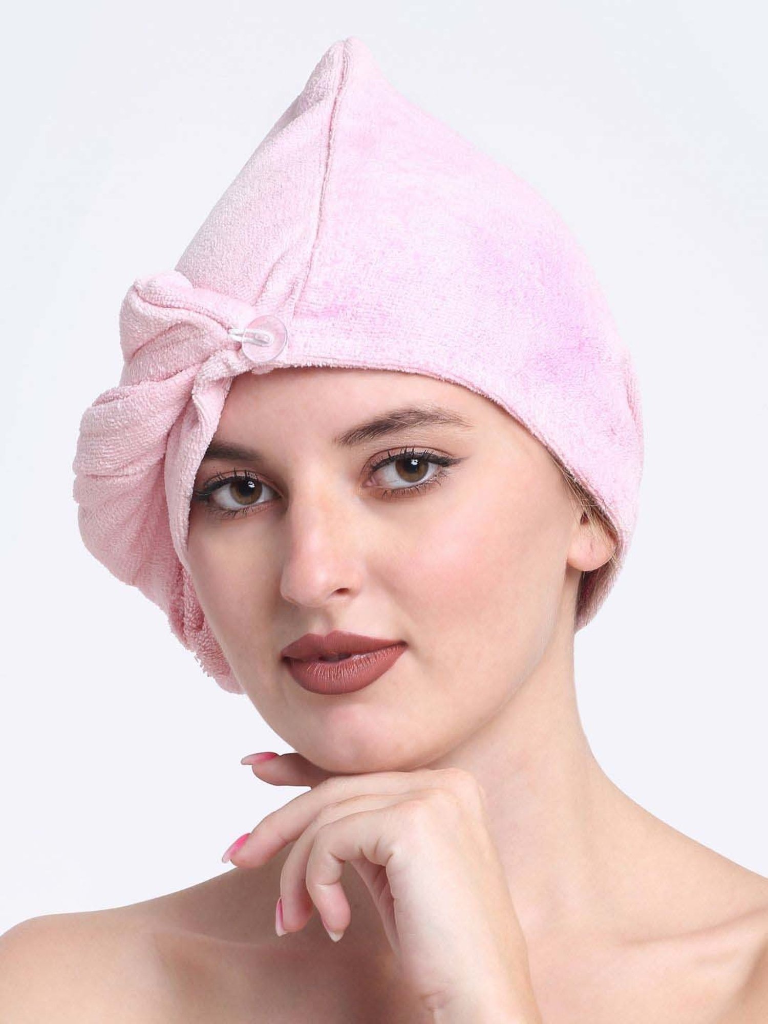 Creeva Luxury Baby Pink Cotton 380 GSM Hair Wrap - Set of 2