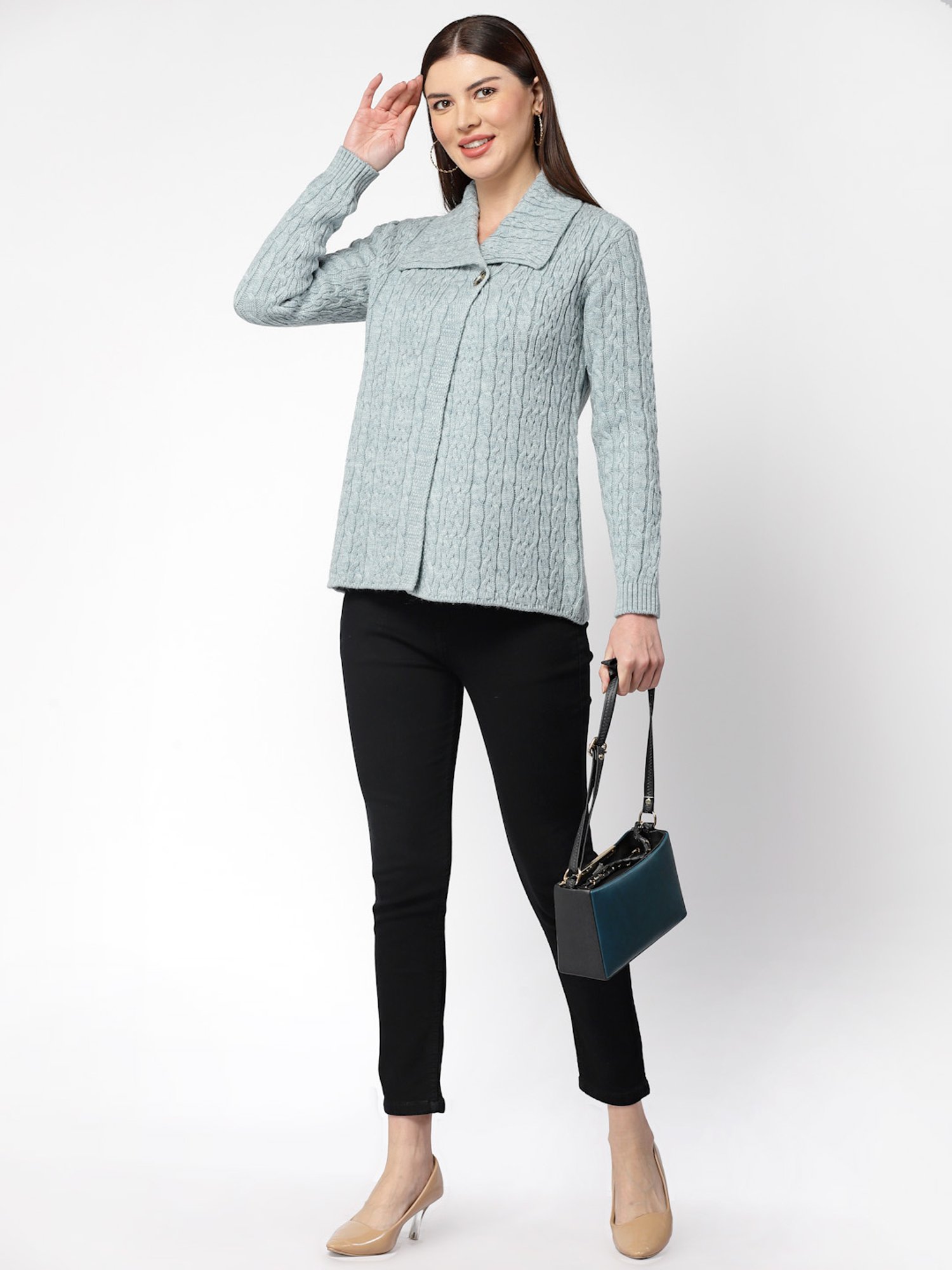 Kalt Light Blue Self Design Sweater