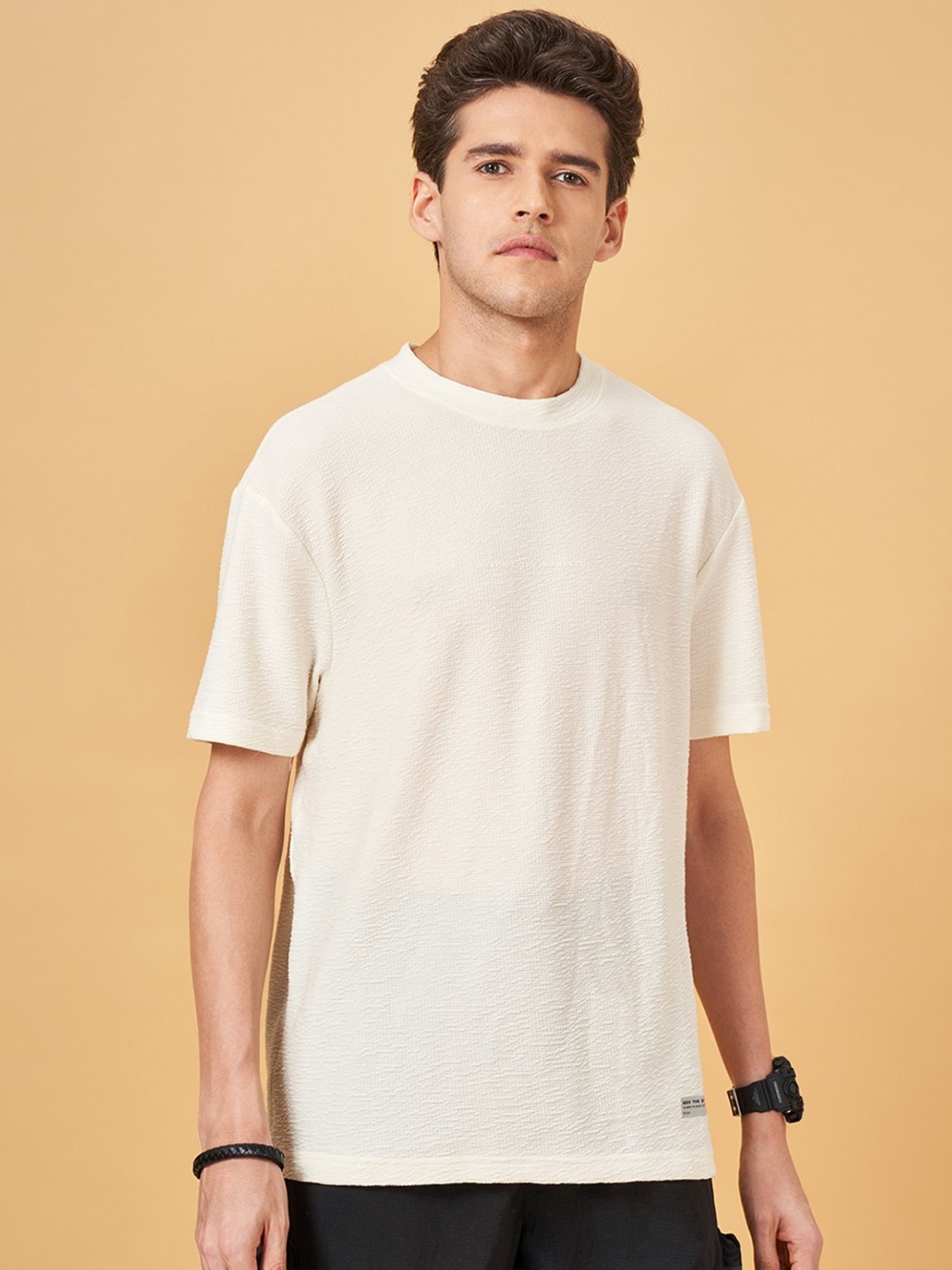 Street 808 By Pantaloons Antique White Loose Fit T-Shirt