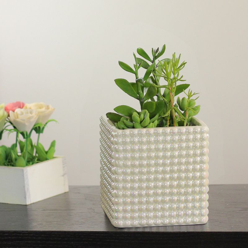 Napco 5.5" Iridescent Cube Hobnail Indoor Planter - White