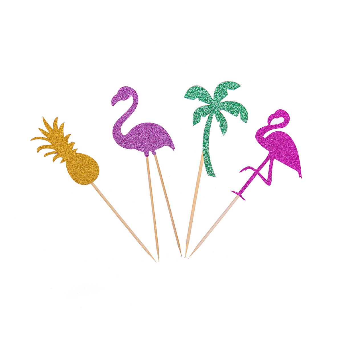 12pcs Hawaii Cake Tooper Flamingo Pineapple Coconut Tree Cake Picks for Luau Beach Party