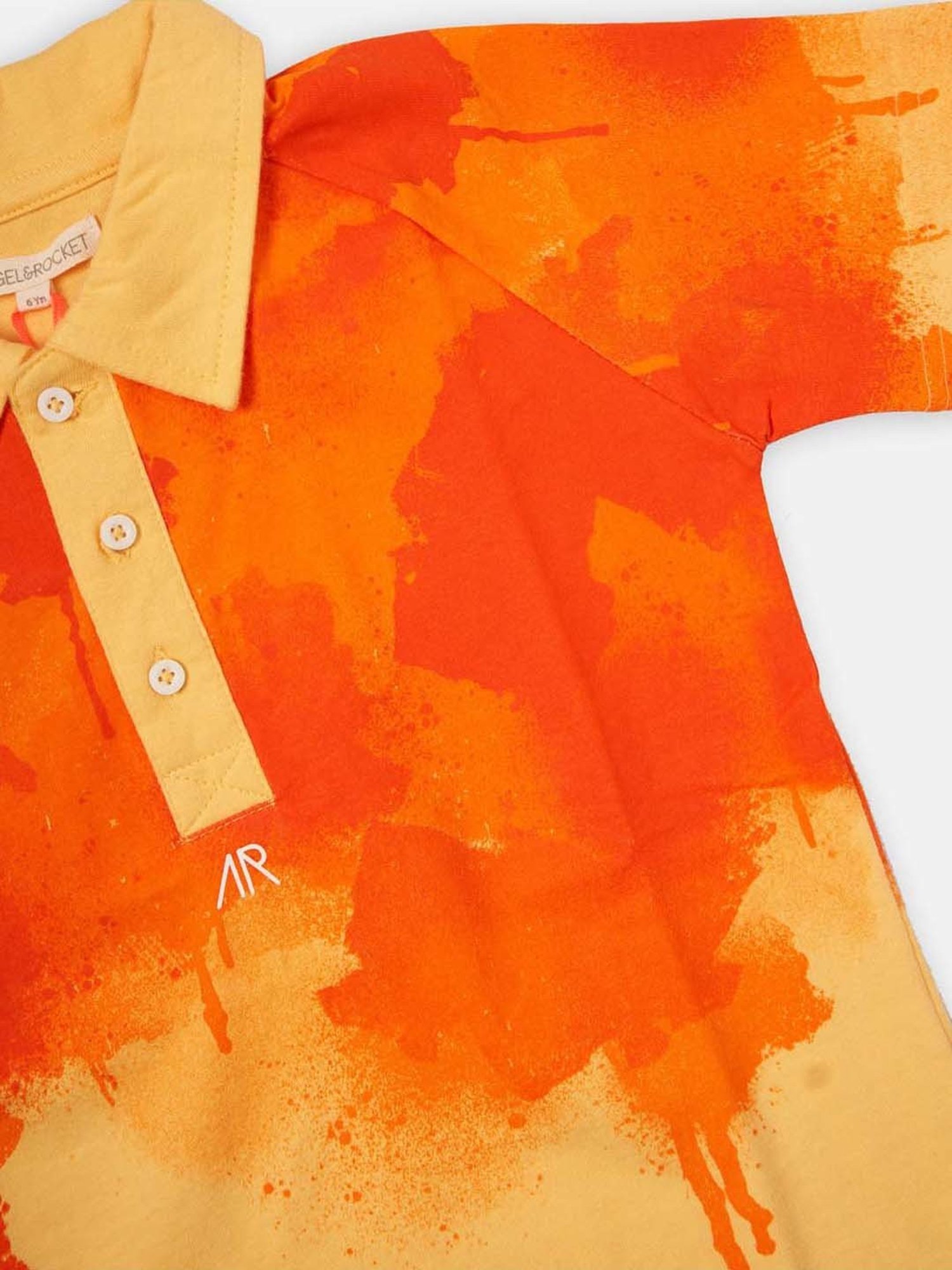 Angel & Rocket Kids Orange Cotton Printed Polo T-Shirt