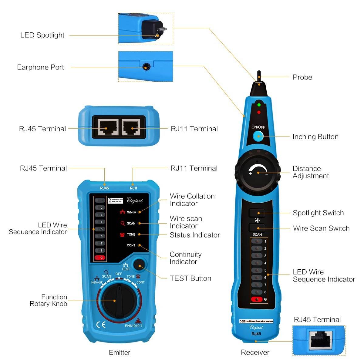 Cat5 Cat6 RJ45 UTP STP Line Finder Telephone Wire Tracker Diagnose Tone Tool Kit LAN Network Cable Tester