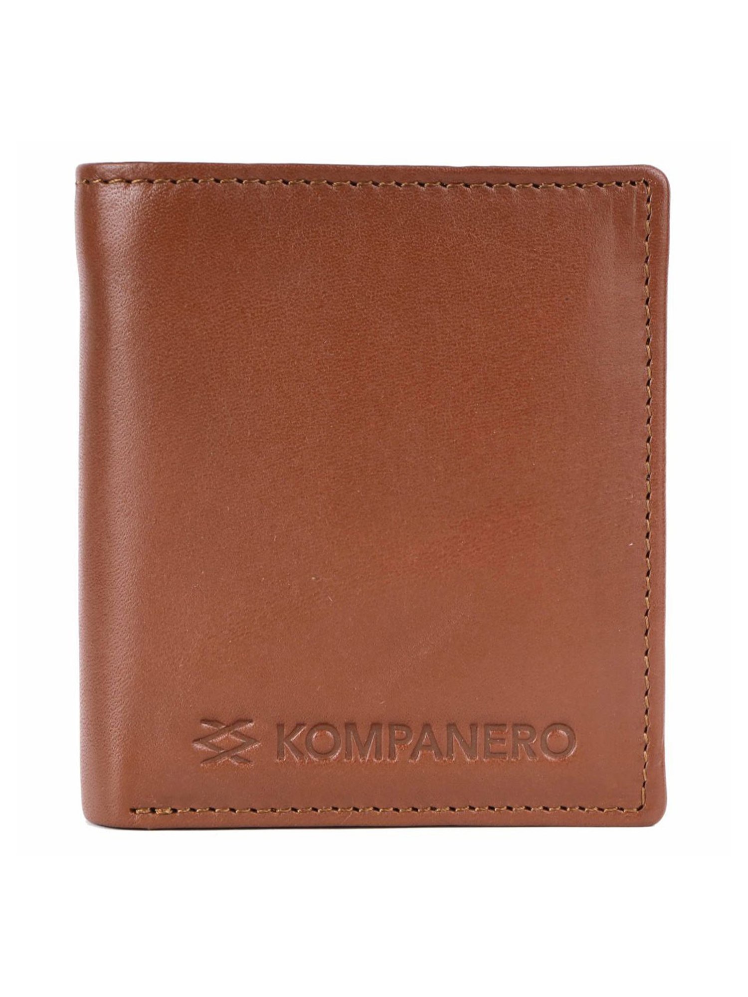 KOMPANERO Alexander Cognac Leather Textured Bi-Fold Wallet