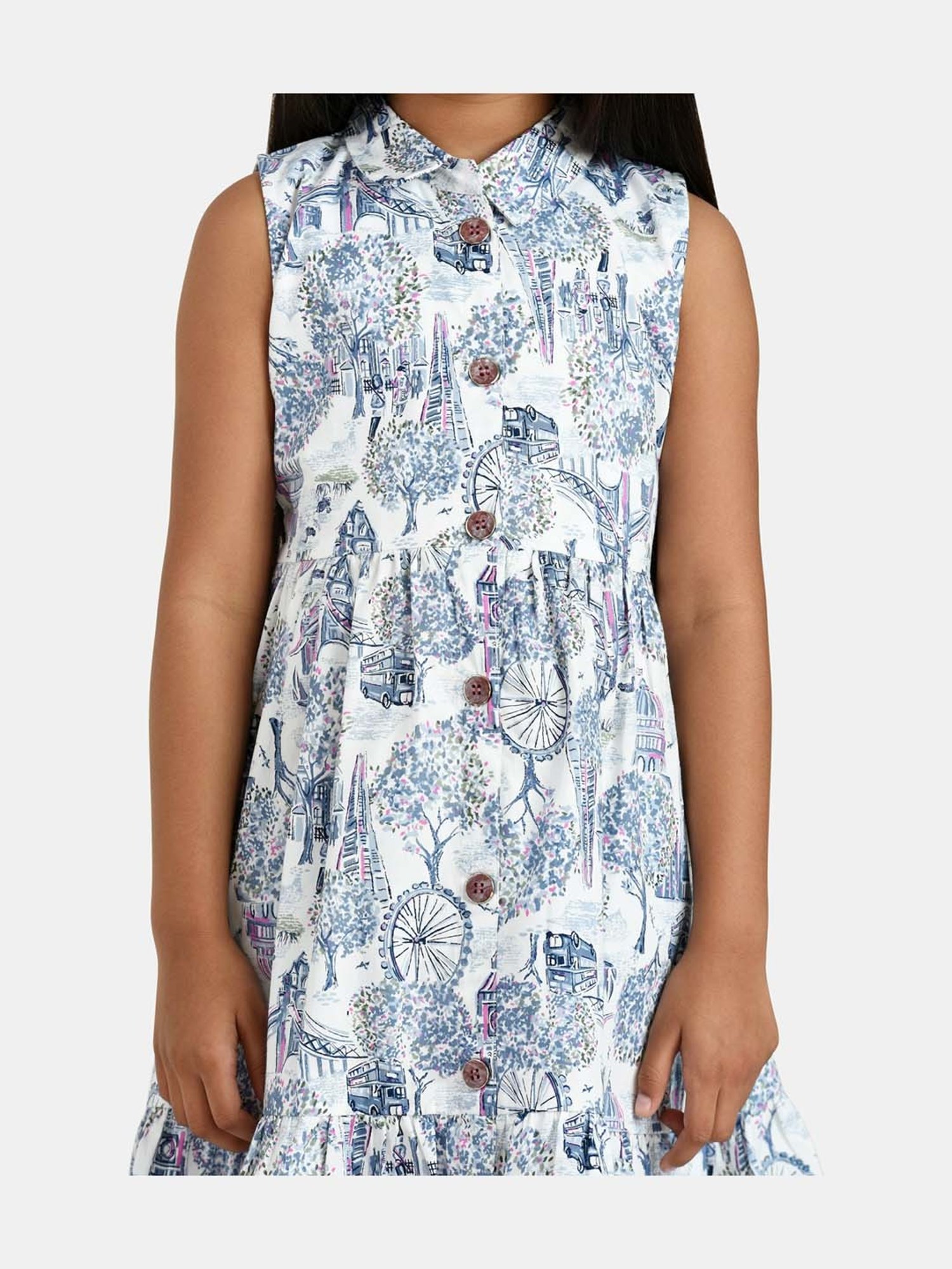 Peppermint Kids White Cotton Printed Dress