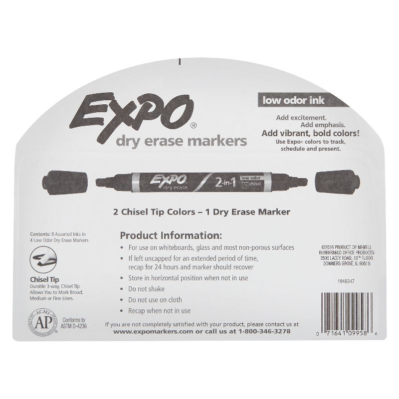 4pk Dry Erase Marker 2-in-1 Chisel Tip Multicolor - Expo