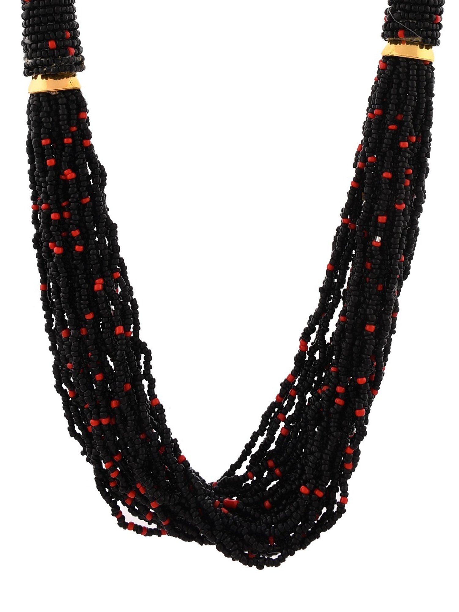 Imli Street Black Gloden Long Beaded Handcrafted Necklace