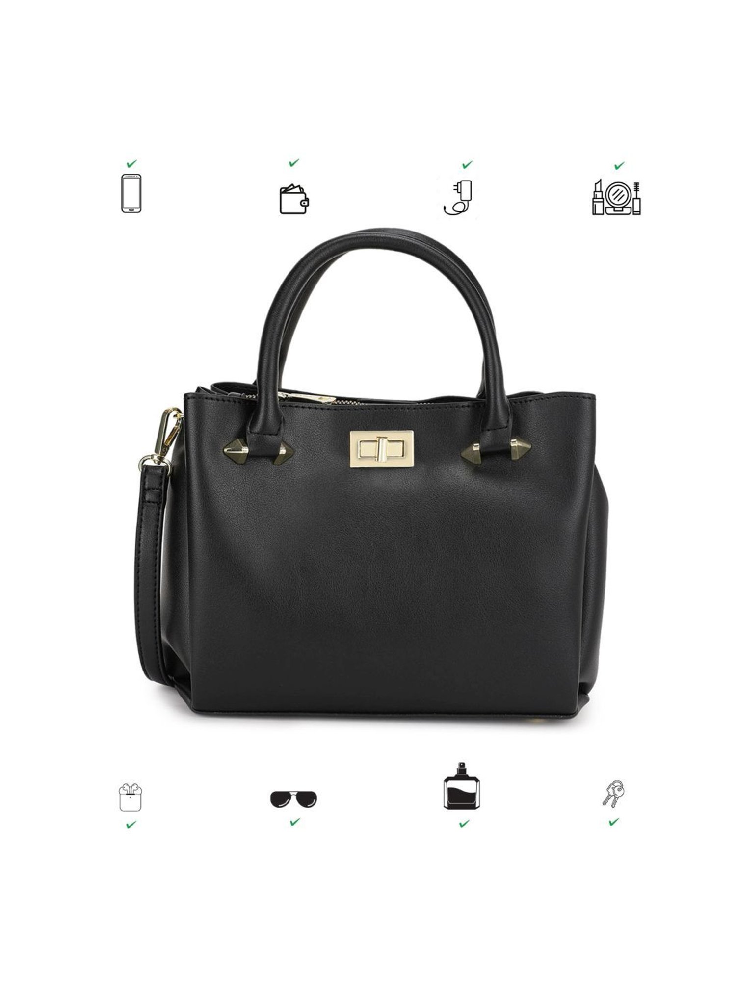 Tyra Olivia Black Solid Faux Leather Handbag