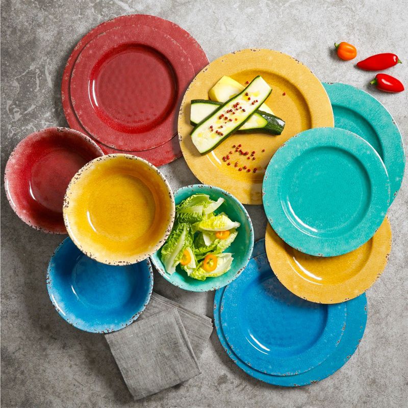 Studio California Mauna 12 Piece Assorted Crackle Decal Melamine Dinnerware Set