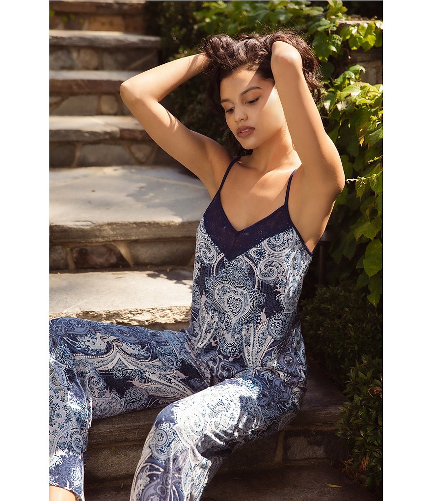 In Bloom by Jonquil Sloan Paisley V-Neck Sleeveless Printed Satin Coordinating Pajama Set
