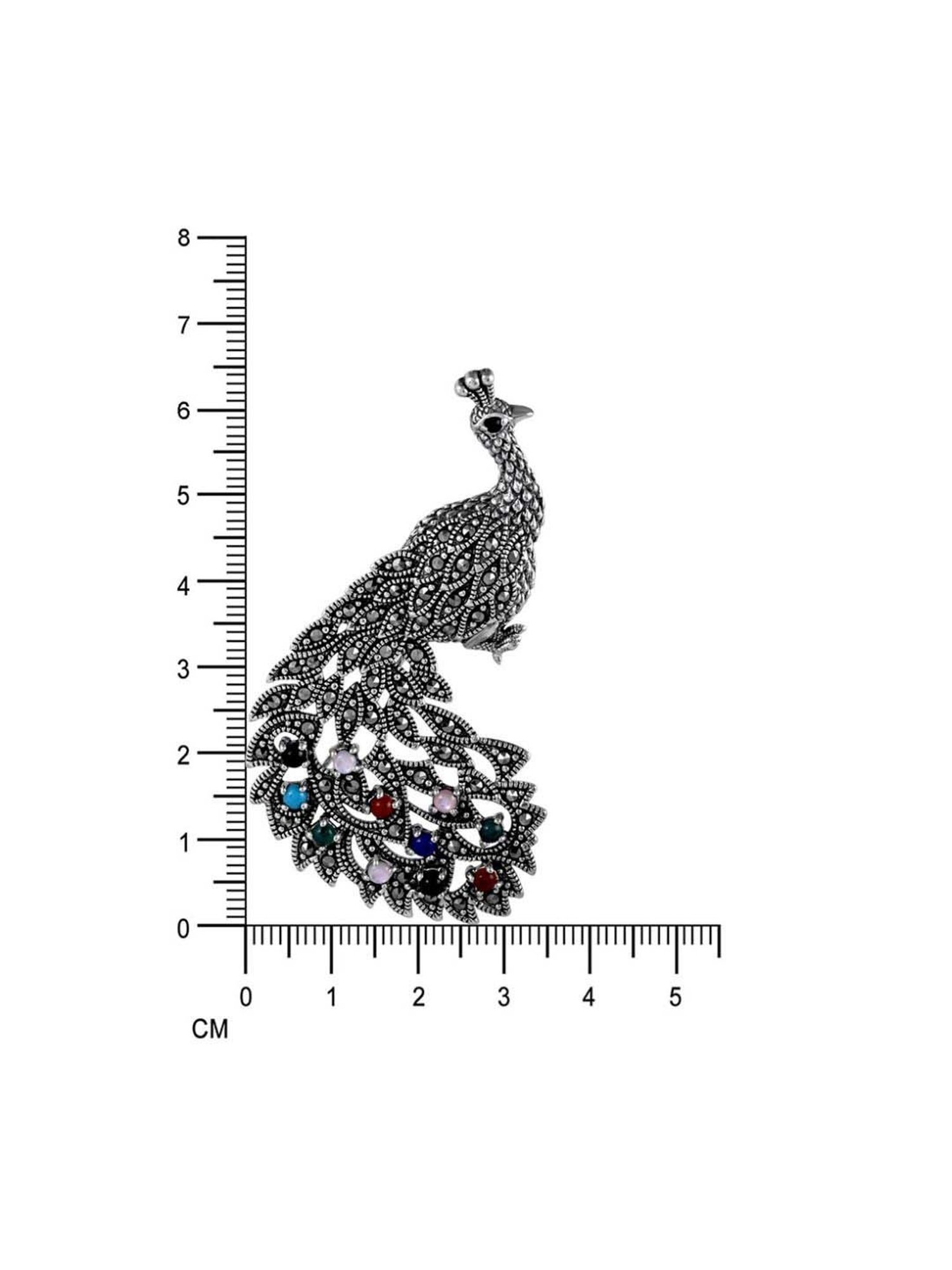 Rihi by P.C. Chandra Jewellers 925 Silver Multicolor Peacock Brooch Cum Pendant for Unisex